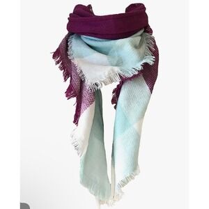 Wander Agio‎ Plaid Blanket Scarf Red Green White Blue Fringe New